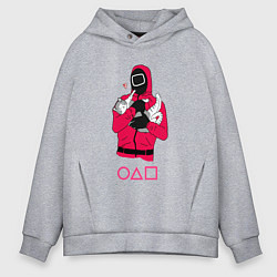 Толстовка оверсайз мужская Игра в кальмара - милый котик, цвет: меланж