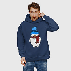 Толстовка оверсайз мужская Снеговик в шапочке, цвет: тёмно-синий — фото 2