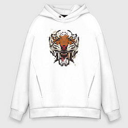 Толстовка оверсайз мужская Angry Tiger watercolor, цвет: белый
