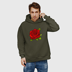 Толстовка оверсайз мужская Красная роза Рисунок, цвет: хаки — фото 2