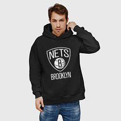 Толстовка оверсайз мужская Бруклин Нетс логотип, цвет: черный — фото 2