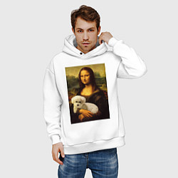 Толстовка оверсайз мужская Моно Лиза с собакой, цвет: белый — фото 2