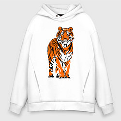 Толстовка оверсайз мужская Тигр в джунглях, цвет: белый