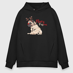 Толстовка оверсайз мужская Merry Pugmas, цвет: черный