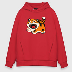 Толстовка оверсайз мужская Злой рычащий тигр, цвет: красный
