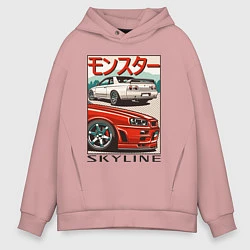 Толстовка оверсайз мужская Nissan Skyline Ниссан Скайлайн, цвет: пыльно-розовый