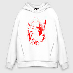 Толстовка оверсайз мужская ВЕДЬМАК И ПЛОТВА, РУНЫ, БРЫЗГИ КРАСОК, цвет: белый