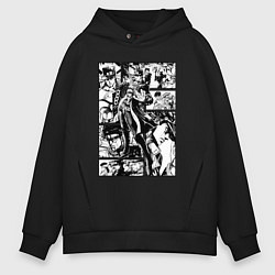 Толстовка оверсайз мужская ДЖотаро Куджо на панели манги, цвет: черный
