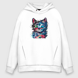 Толстовка оверсайз мужская Космический кот Space cat, цвет: белый