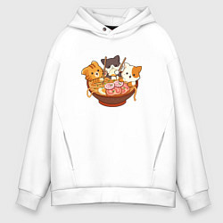 Толстовка оверсайз мужская Kawaii Cat Ramen, цвет: белый