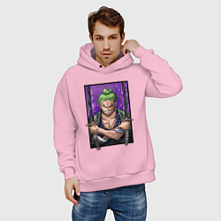 Толстовка оверсайз мужская ВАН ПИС ЗОРО One Piece, цвет: светло-розовый — фото 2