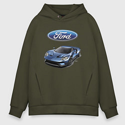 Толстовка оверсайз мужская Ford - legendary racing team!, цвет: хаки