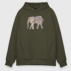 Толстовка оверсайз мужская Африканский слон в попоне, цвет: хаки