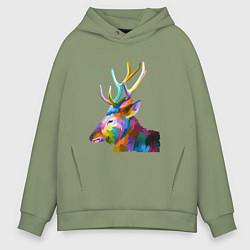 Толстовка оверсайз мужская Цветной олень Colored Deer, цвет: авокадо