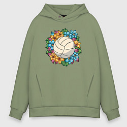 Толстовка оверсайз мужская Volleyball - Flowers, цвет: авокадо