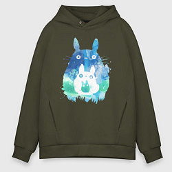 Толстовка оверсайз мужская Семья кроликов Акварель, цвет: хаки