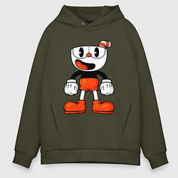 Толстовка оверсайз мужская Cuphead красная чашечка, цвет: хаки