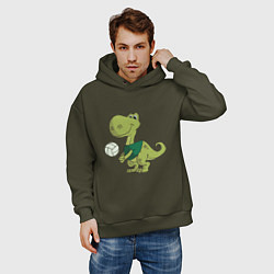Толстовка оверсайз мужская Volleyball Dinosaur, цвет: хаки — фото 2