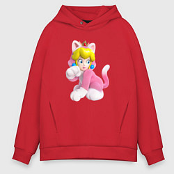 Толстовка оверсайз мужская Принцесса Персик - кошка Super Mario 3D Land, цвет: красный