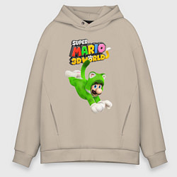 Толстовка оверсайз мужская Luigi cat Super Mario 3D World Nintendo, цвет: миндальный