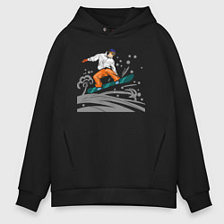 Толстовка оверсайз мужская Сноубордист snowboard, цвет: черный