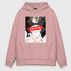 Толстовка оверсайз мужская Девушка и надпись Senpai Ahegao, цвет: пыльно-розовый