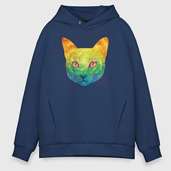 Толстовка оверсайз мужская Радужный котик rainbow cat, цвет: тёмно-синий