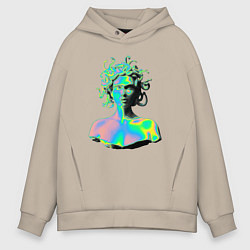 Толстовка оверсайз мужская Gorgon Medusa Vaporwave Neon, цвет: миндальный