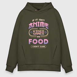 Толстовка оверсайз мужская Anime Food Video Games, цвет: хаки
