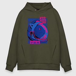Толстовка оверсайз мужская Кошка в скафандре, цвет: хаки