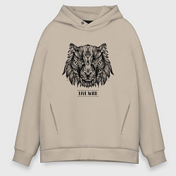 Толстовка оверсайз мужская Тигр в стиле Мандала Mandala Tiger Live Wild, цвет: миндальный