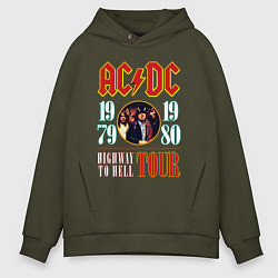 Толстовка оверсайз мужская ACDC HIGHWAY TO HELL TOUR, цвет: хаки