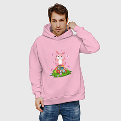 Толстовка оверсайз мужская BUNNY PAINTS EGGS, цвет: светло-розовый — фото 2
