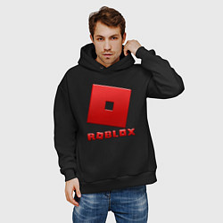 Толстовка оверсайз мужская ROBLOX логотип красный градиент, цвет: черный — фото 2