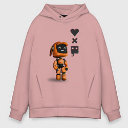 Толстовка оверсайз мужская Оранжевый робот с логотипом LDR, цвет: пыльно-розовый