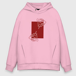 Толстовка оверсайз мужская Розы с красным прямоугольником, цвет: светло-розовый