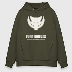 Толстовка оверсайз мужская Лунные волки лого винтаж, цвет: хаки