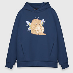 Толстовка оверсайз мужская Котик с крыльями, цвет: тёмно-синий