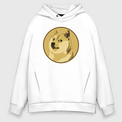 Толстовка оверсайз мужская Пёсик Доге в круге, цвет: белый