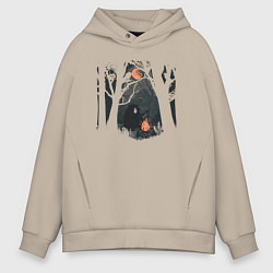 Толстовка оверсайз мужская Оранжевая луна и песни под гитару, цвет: миндальный