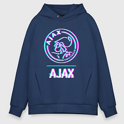 Толстовка оверсайз мужская Ajax FC в стиле glitch, цвет: тёмно-синий