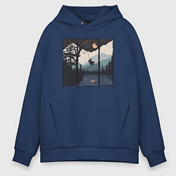 Толстовка оверсайз мужская Оранжевая луна и тарзанка, цвет: тёмно-синий