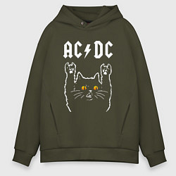 Толстовка оверсайз мужская AC DC rock cat, цвет: хаки