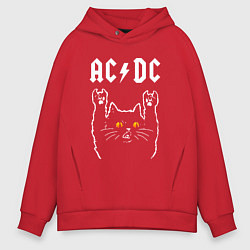 Толстовка оверсайз мужская AC DC rock cat, цвет: красный