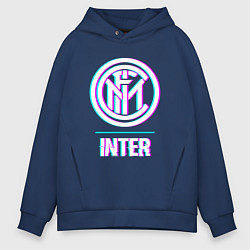 Толстовка оверсайз мужская Inter FC в стиле glitch, цвет: тёмно-синий
