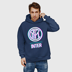 Толстовка оверсайз мужская Inter FC в стиле glitch, цвет: тёмно-синий — фото 2