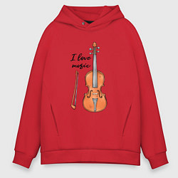 Толстовка оверсайз мужская Я люблю скрипку, цвет: красный