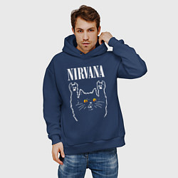 Толстовка оверсайз мужская Nirvana rock cat, цвет: тёмно-синий — фото 2