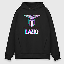 Толстовка оверсайз мужская Lazio FC в стиле glitch, цвет: черный