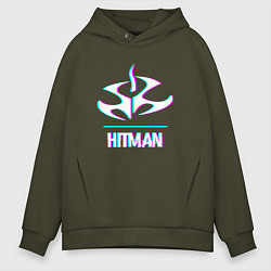 Толстовка оверсайз мужская Hitman в стиле glitch и баги графики, цвет: хаки